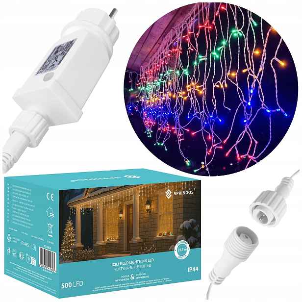 Rampouchy Světelný Závěs 1000 Led Multikolor Venkovní 45m Vánoční Osvětlení