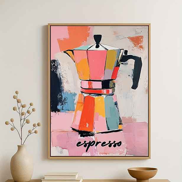 TEMU 2D Ploché, 2D Ploché 1ks, Bez Rámu - Umění Moka Konvičky, Kávové Umění, Nástěnné Umění Espresso, Abstraktní Kuchyňská , Vintage Kuchyňská
