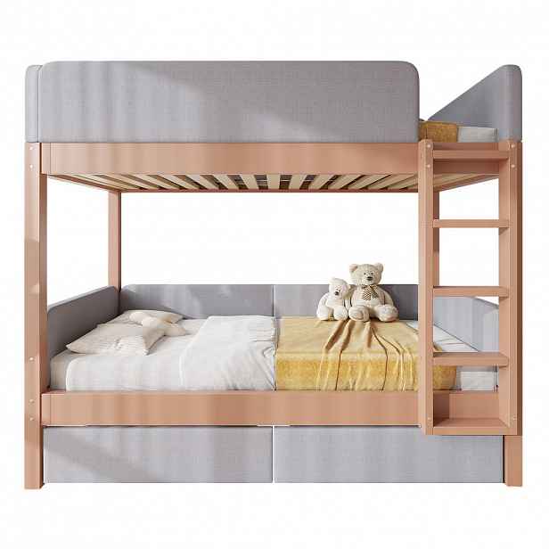 STILVORA ETAGENBETT 90/200 cm in Grau & Natur Kinderbett mit 2 Schubladen und Treppe