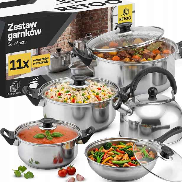 Komplet Kuchyňských Hrnců 11 El. Plyn/indukce Konvice Pánev Poklice