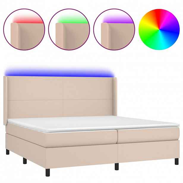 vidaXL Box spring postel matrace a LED cappuccino 200x200cm umělá kůže