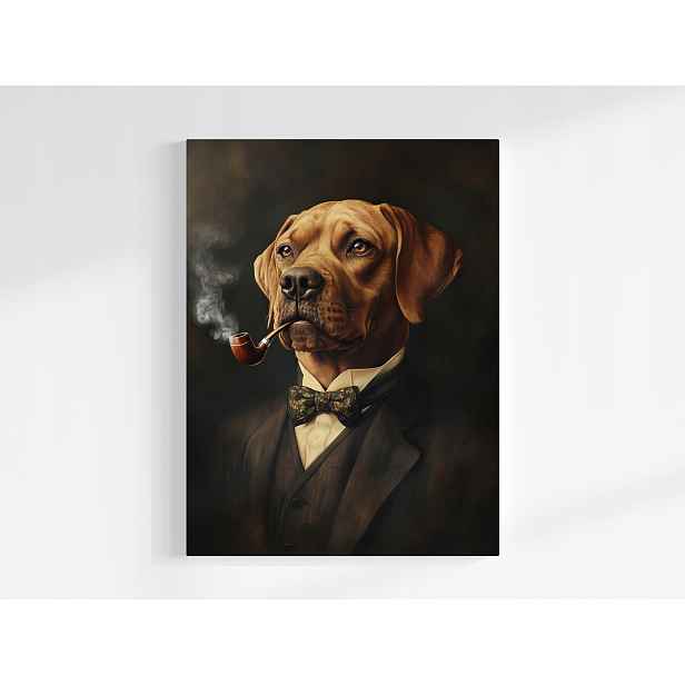 Obraz Na Plátně Canvas Portrét Psa Gentleman Kouření Fajka Retro 60x80