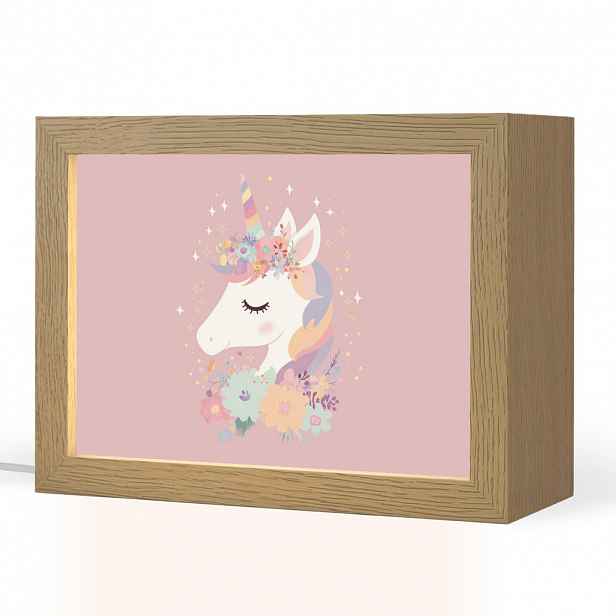 OnlyWow NOČNÍ LAMPIČKA Jednorožec - růžová - květiny 20x15 cm