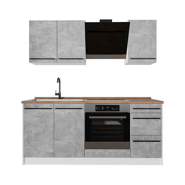 Vicco JEDNOTKOVÁ KUCHYNĚ R-Line, Beton/Bílá, 180 cm, PD Dub