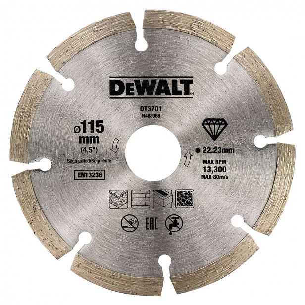 DeWALT - Diamantový kotouč na suché řezání betonu a cihel - 115 x 22,2 mm DT3701