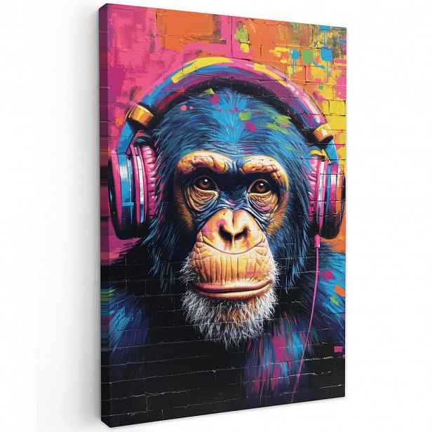 MuchoWow OBRAZ NA PLÁTNĚ Graffiti - Šimpanz - Street art - Sluchátka - Opice 20x30 cm