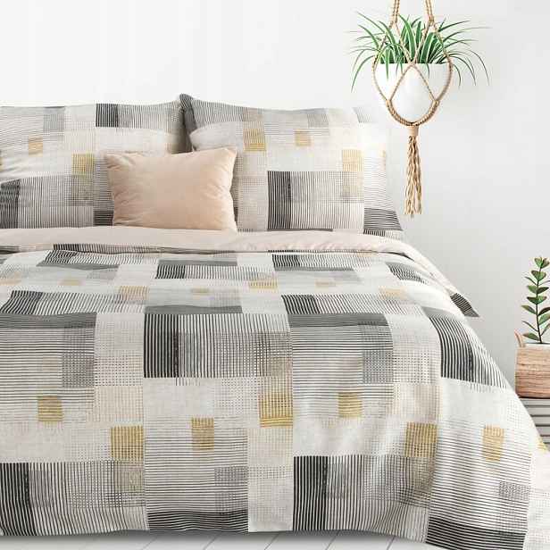Povlečení z mikrovlákna 160x200 Lea 06 geometrie šedá béžová žlutá D91
