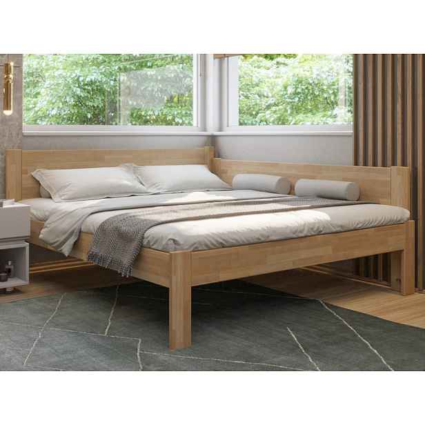 Rohová postel se zástěnou vpravo, přírodní buk, 180x200 cm