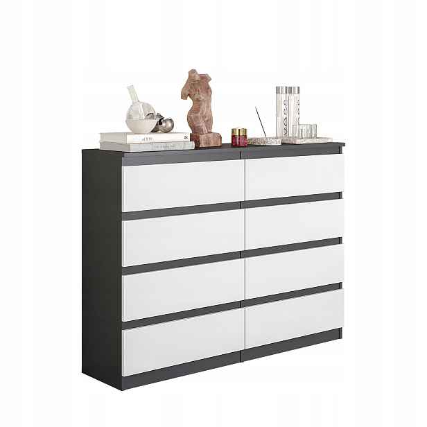 Komoda 120 CM Antracit/ Bílá Matná 8 Zásuvek Obývací Pokoj, Ložnice