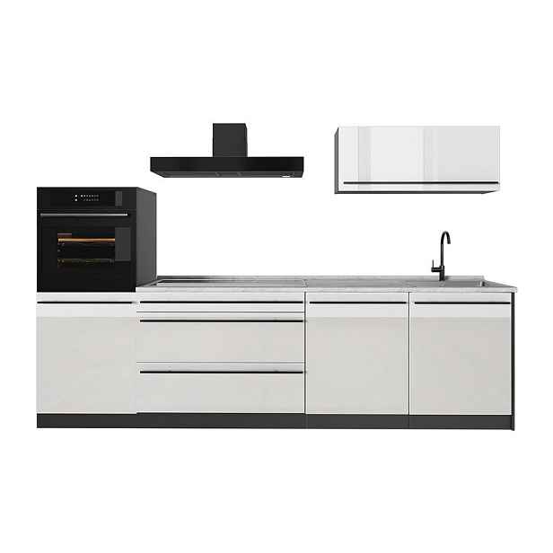 Vicco KUCHYŇSKÝ KOUT R-Line, Bílá vysoký lesk/Antracit, 280 cm pracovná doska Mramor