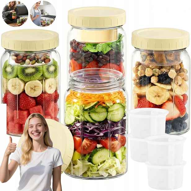 4X Skleněná Zavařovací Sklenice 950 ML Komplet 4 Ks Kuchyňská Nádoba Na Omáčku S Šroubovací Víčka