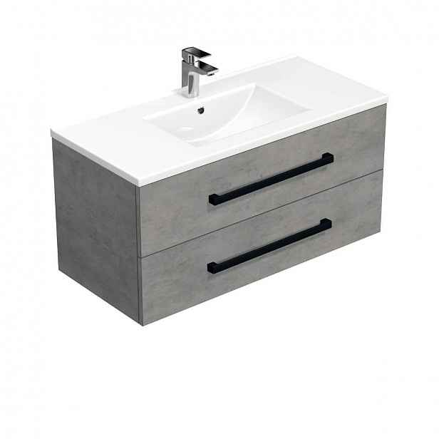 Koupelnová skříňka s černou úchytkou a umyvadlem SAT Cube Way 100x47,5x46 cm beton mat CUBE46C1002BEMOD