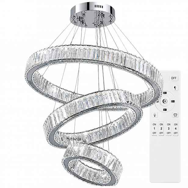 Křišťálový Lustr Chrom S Krystaly Luxury Glamour 3 Led Kroužky 80 cm