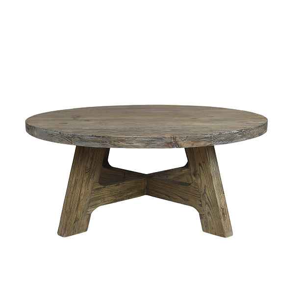 Přírodní kulatý konferenční stůl z recyklovaného dřeva Marseille - Ø 90*38 cm Chic Antique
