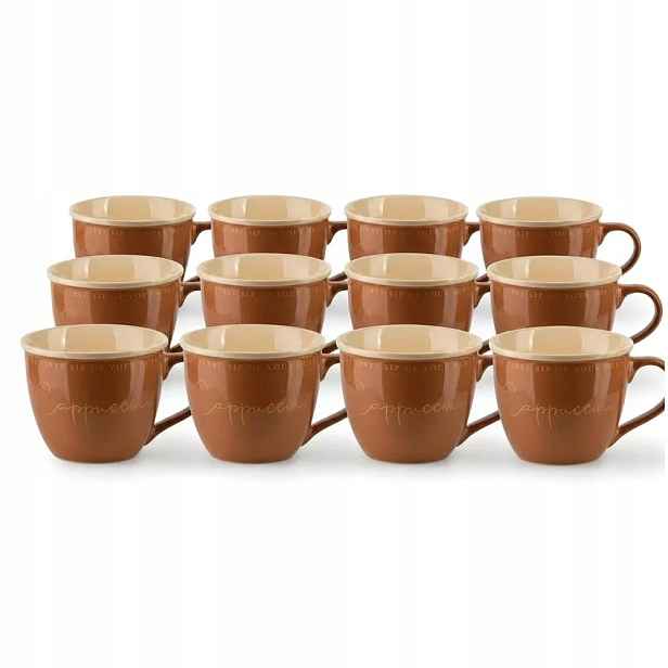 Šálky na kávu s nápisem 500 ml Sada 12 kusů Porcelánové Hnědé Jumbo