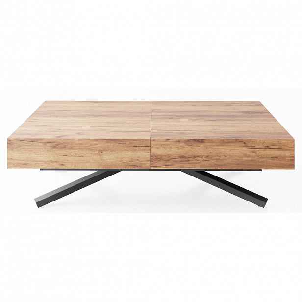 WFL GROUP KONFERENČNÍ STOLEK Cavetta X Výškově Nastavitelný a Rozkládací s Černou Kovovou Podnoží, Dub Craft Hnědý 120-200/80/27-76 cm