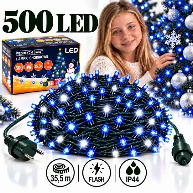 Vánoční Osvětlení Na Stromeček 500 Led 35,5 M Modré Studené Bílé Flash Venkovní