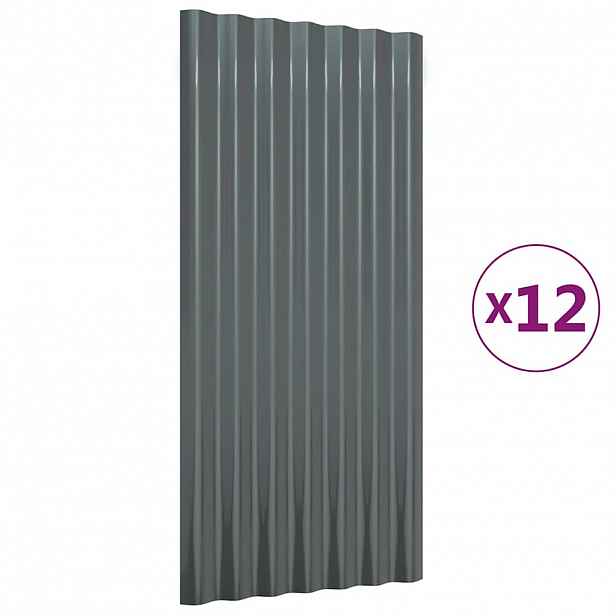vidaXL Střešní panely 12 ks pozinkovaná ocel antracit 80 x 36 cm