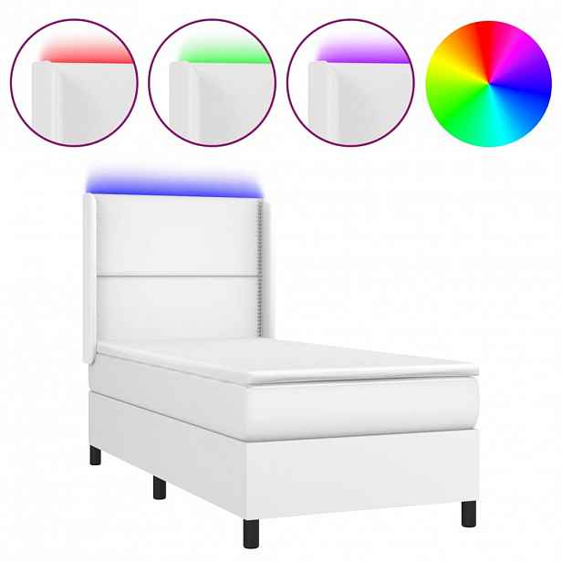 vidaXL Box spring postel s matrací a LED bílá 100x200 cm umělá kůže