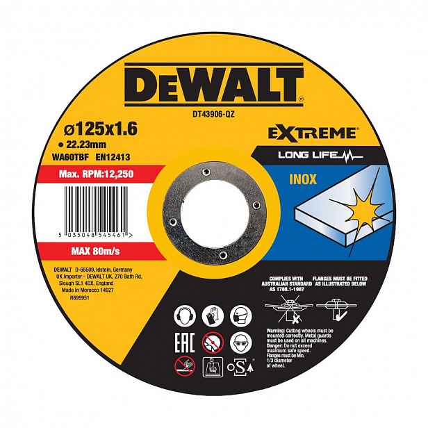 DeWALT - Řezný kotouč 125 x 22.2 x 1.6 mm DT43906