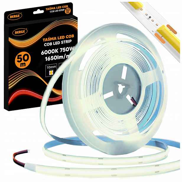 Led pásek Cob Neon 12V 50 m Velká role 15W 1650lm 6000K Studená 10mm