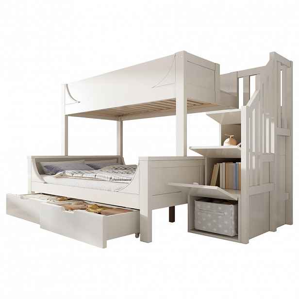 STILVORA ETAGENBETT 90/200 cm & 140/200 cm in Weiß Kinderbett mit Leiterschrank, 2 Schubladen und Rausfallschutz