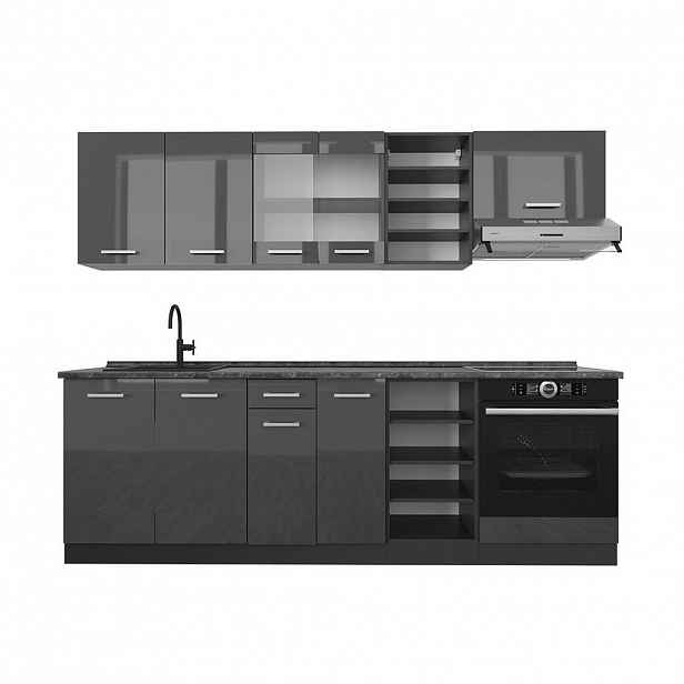 Vicco KUCHYŇSKÝ KOUT R-Line Antracit vysoký lesk/antracit 240 cm , PD Antracit