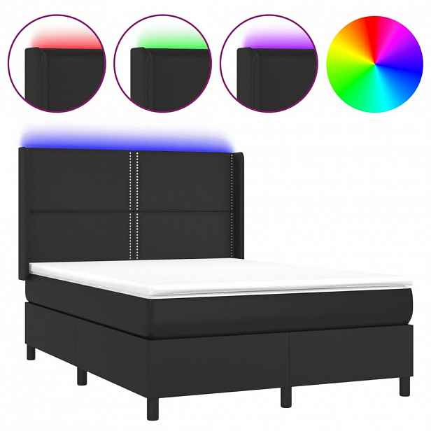 vidaXL Box spring postel s matrací a LED černá 140 x 190 cm umělá kůže