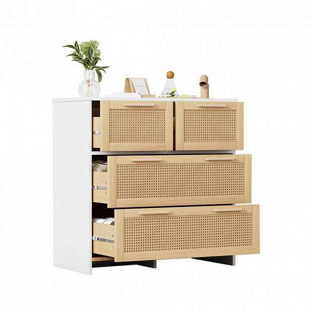 STILVORA KOMODA v přírodním dekoru a bílé se 4 zásuvkami, do obýváku, jídelny a předsíně, 80×38×80 cm
