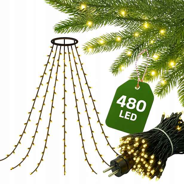 Světelný závěs 480 Led světýlek, vánoční dekorace na stromeček