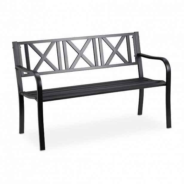 Relaxdays LAVICE zahradní černá ocel 2místná 127 cm