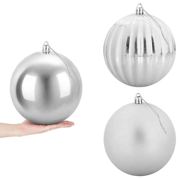 vidaXL Sada vánočních koulí XXL 3 ks Stříbrná Průměr 25 cm Plast