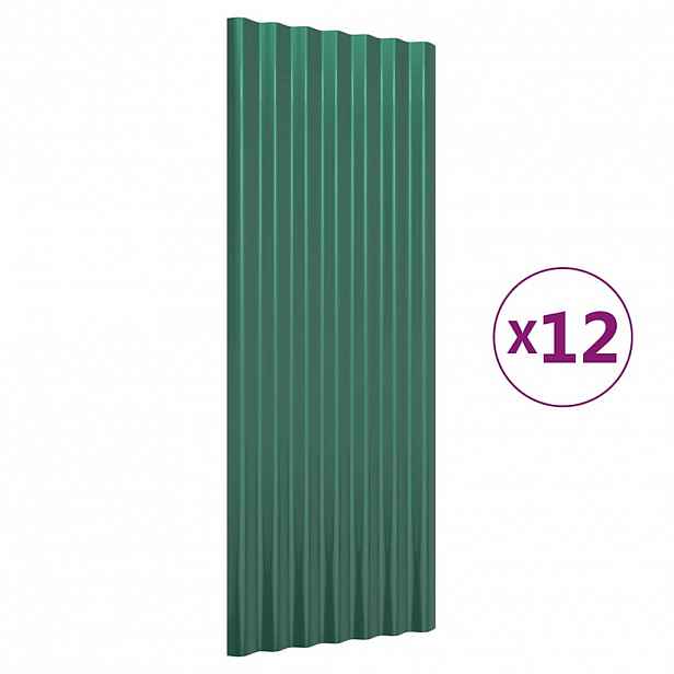 vidaXL Střešní panely 12 ks pozinkovaná ocel zelené 100 x 36 cm