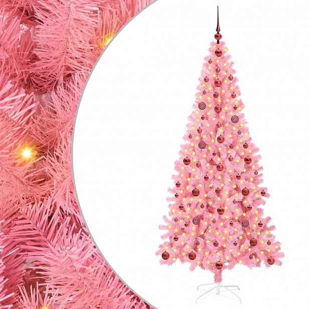 vidaXL Vánoční stromeček Růžová 210 cm PVC