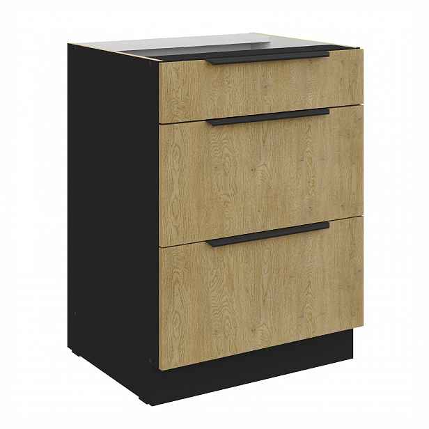 Spodní skříňka Cremona 60 D 3S BB - Premium Box Barva korpusu: Černá, Barva dvířek: Dub Cremona