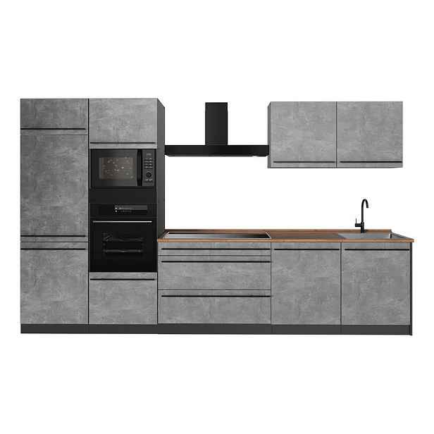 Vicco KUCHYŇSKÝ KOUT R-Line, Beton/Antracit, 340 cm pracovná doska Dub Goldkraft