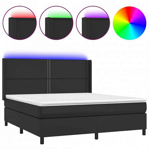 vidaXL Box spring postel s matrací a LED černá 180x200 cm umělá kůže