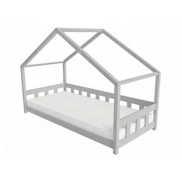 Benlemi Domečková postel PLOTTY s předním štítem Zvolte barvu: Světle šedá, Zvolte rozměr: 120x190 cm, Zvolte zábranu: S otevřeným vstupem