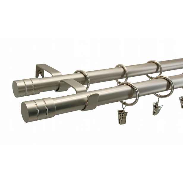 Garnýž Loft dvojitý 19+19 mm stříbrný Satén výběr Mix koncovek 260 cm