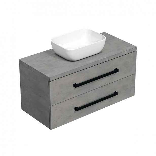 Koupelnová skříňka s černou úchytkou a umyvadlem SAT Cube Way 100x71x46 cm beton mat CUBE46C1003BESAT45