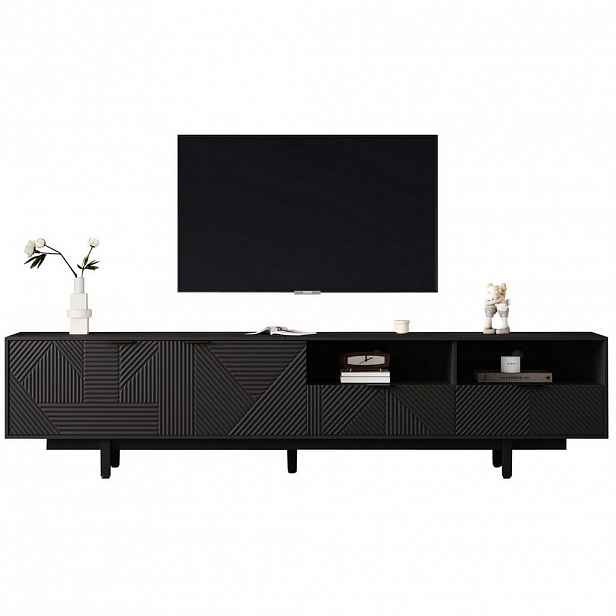 OKWISH TV stolek 200/40/51 cm černý z dřevotřísky s geometrickým vzorem a úložným prostorem