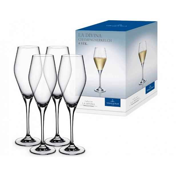 Skleničky Na Šampaňské Prosecco Křišťálové 260 ML, Sada 4 Ks