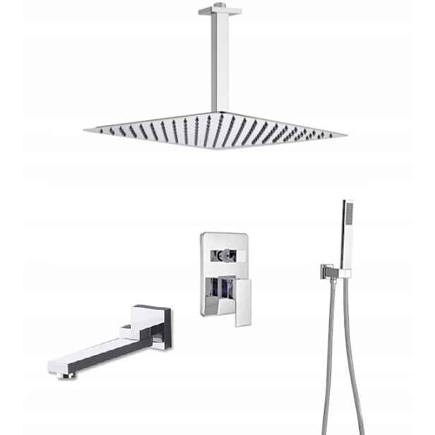 Sprchový Set Podomítkový Vývod Otočná Dešťová Sprcha Chrom 40 cm