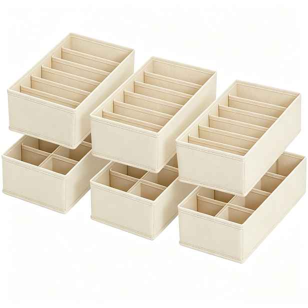 TEMU [Úložný box] 6-balení skládacích úložných boxů s otevřenou zásuvkou, úložný box pro třídění spodního prádla a ponožek v domácnosti, prostorově