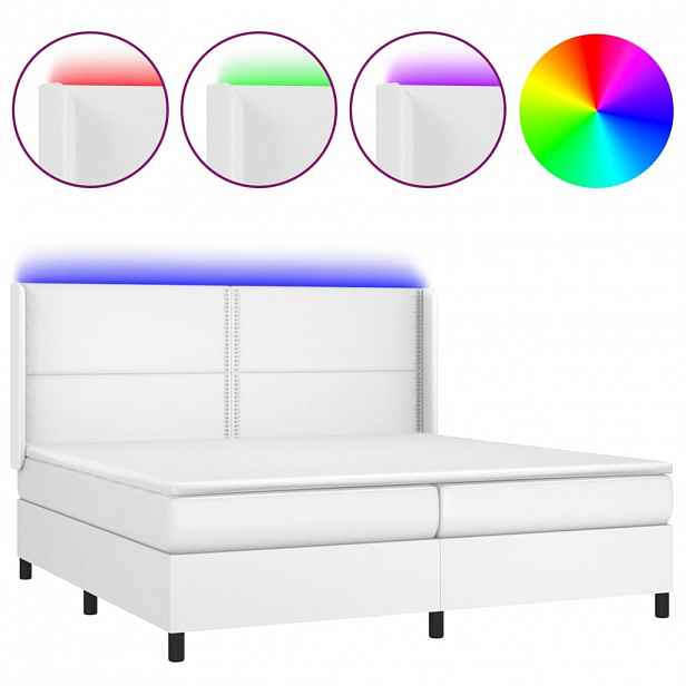 vidaXL Box spring postel s matrací a LED bílá 200x200 cm umělá kůže