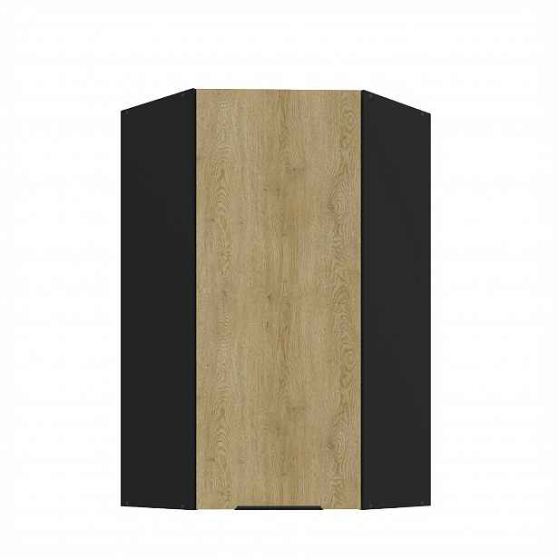 Horní rohová skříňka Cremona 60x60 GN-108 1F (45°) Barva korpusu: Černá, Barva dvířek: Dub Cremona