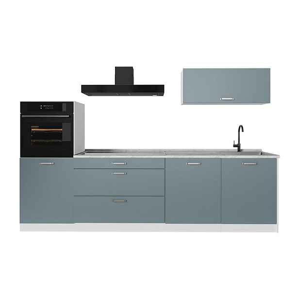 Vicco KUCHYŇSKÝ KOUT R-Line, Modrošedá/Bílá, 280 cm pracovná doska Mramor