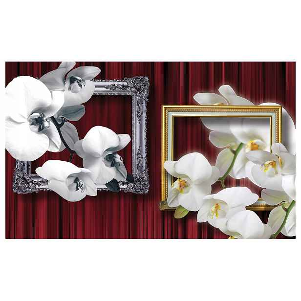 Fototapeta Bílé orchideje ve stříbrném zlatém rámečku Elegance 416x254 lepidlo