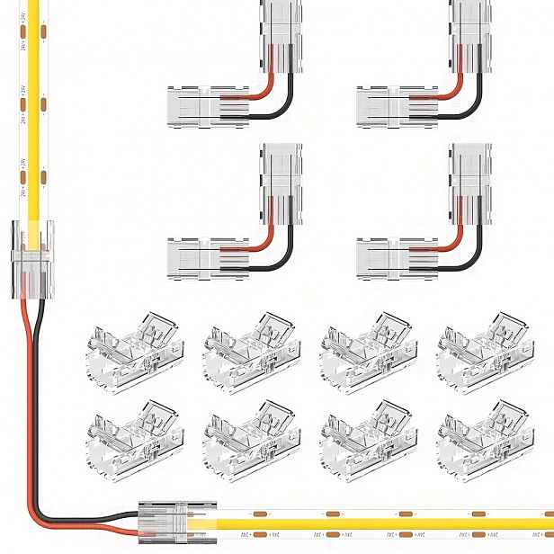TEMU 12ks Sada Průhledných LED Konektorů, 8ks 2Pin 8Mm COB SMD LED Strip na Konektory Drátu Bezdrátový Klip Bez Svařování Adaptér Terminálu