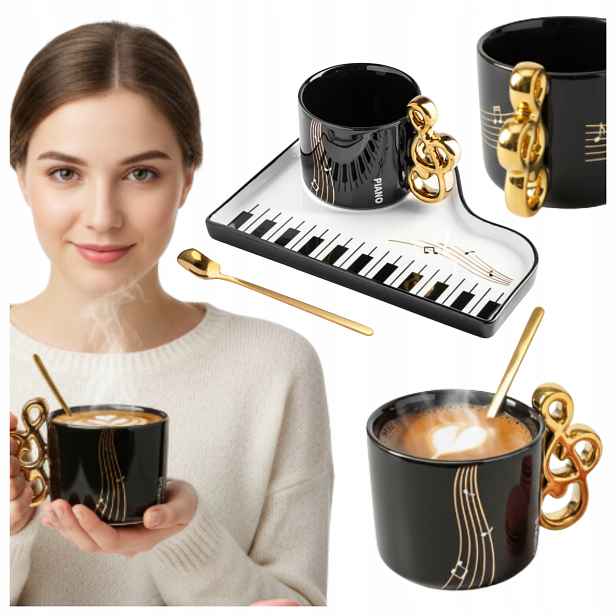Dárková sada Porcelánový Šálek Talířek pro hudbu Noty Piano